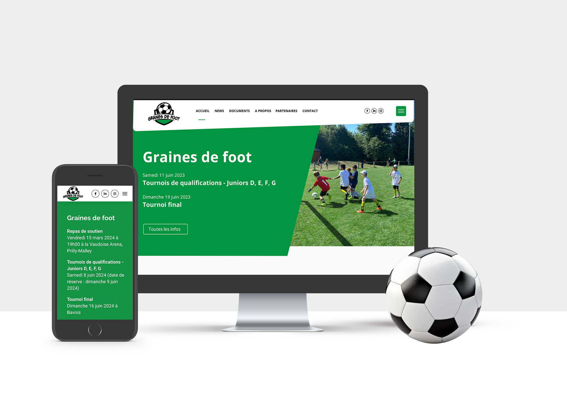 Site web pour Graines de foot, association vaudoise de football