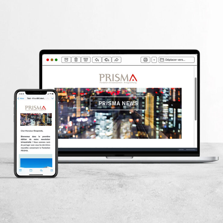 Design et développement de la newsletter de Prisma Fondation à Morges, active dans l'investissement